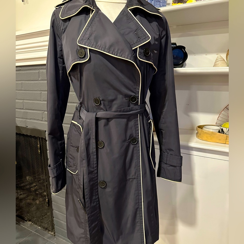 Club Monaco Julie Belted Navy Double Breasted Trench Coat